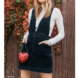 Free People Old School Love Black Denim Pinafore / Dress / Jumper size 4